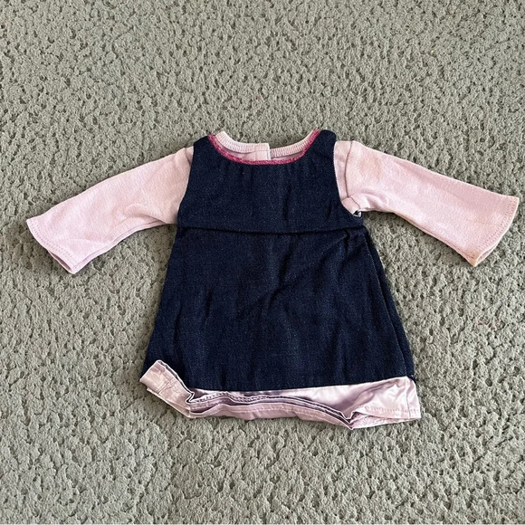 American Girl Doll Dress Denim Jumper Top Outfit Denim Jumper Blue Purple W/hngr - Picture 2 of 5